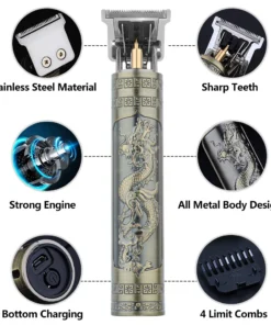 Ensemble de machine à couper les cheveux rétro T9 pour hommes, tondeuse à vestes, rasoir électrique pour hommes, Lence Pro Barber, rasoir pour zones sensibles, original – Image 5