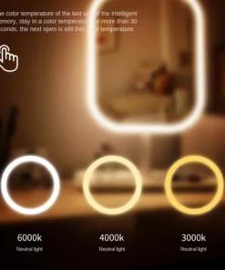 Miroir de vanité de styliste Unique, trois couleurs, lumière LED, miroir de maquillage, commande tactile, miroir de bureau, miroir de chambre à coucher – Image 5