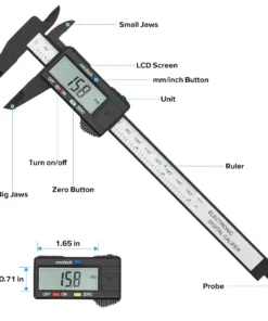 Pied à coulisse numérique électronique, cadran en fibre de carbone, jauge à vernier, outil de mesure de micromcirculation, règle numérique, 150mm, 100mm – Image 3