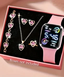 Ensemble de 6 pièces de bijoux électroniques tendance (montre, collier, boucles d'oreilles, bague) pour adolescents, garçons et filles, le meilleur choix pour un ami