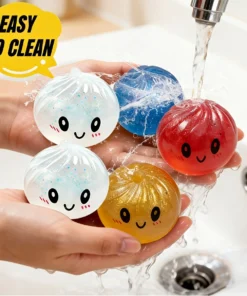Balle anti-stress souple et rebondissante en forme de dumpling de simulation avec boîte de cuisson vapeur en bambou, jouet sensoriel pour cadeau créatif – Image 4