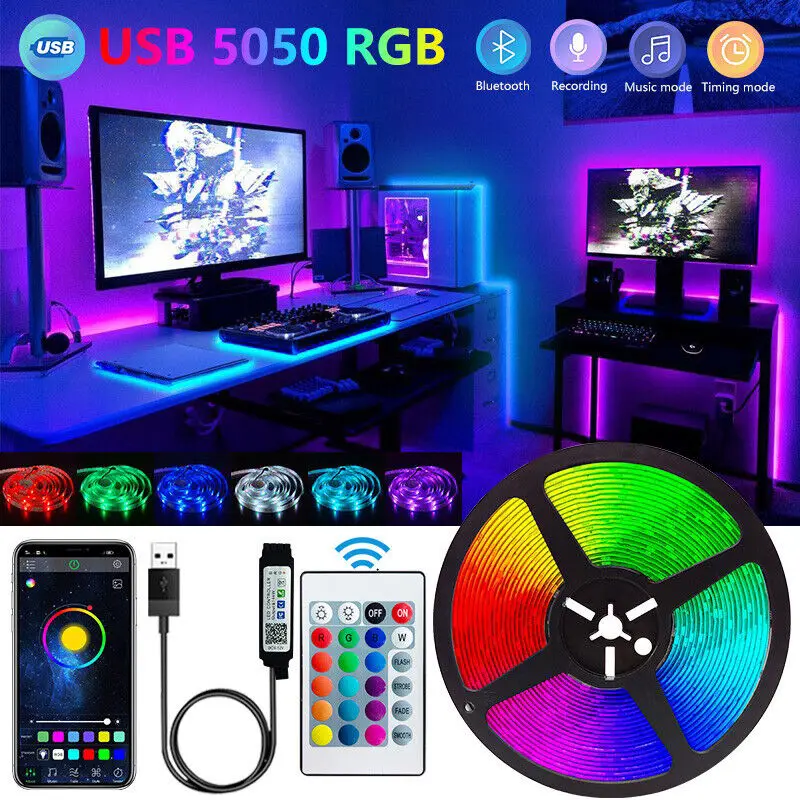 Bande lumineuse LED Bluetooth intelligente SMD 5050, télécommande, ruban flexible, lampe à diode, rétroéclairage TV, salle de jeu, décoration d'intérieur