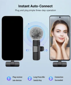 Microphone Lavalier Sans Fil Professionnel avec Port Type-C pour Smartphones, Ordinateurs, Tablettes, Plug and Play – Image 3