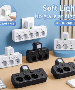 Prise ue 4 prises multiprise murale multiprise prise électrique 2 ports USB 1 type-c pas de rallonge avec alimentation maximale 2500W