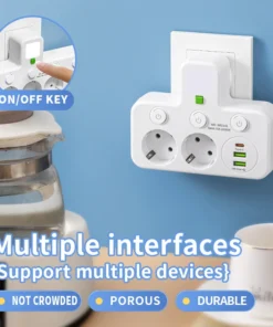 Alternative view of Prise ue 4 prises multiprise murale multiprise prise électrique 2 ports USB 1 type-c pas de rallonge avec alimentation maximale 2500W