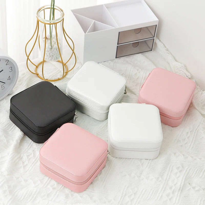 1pcs unique couche boîte de rangement dames voyage en cuir boîte à bijoux classique noir pur blanc mode rose boîte de rangement – Image 2
