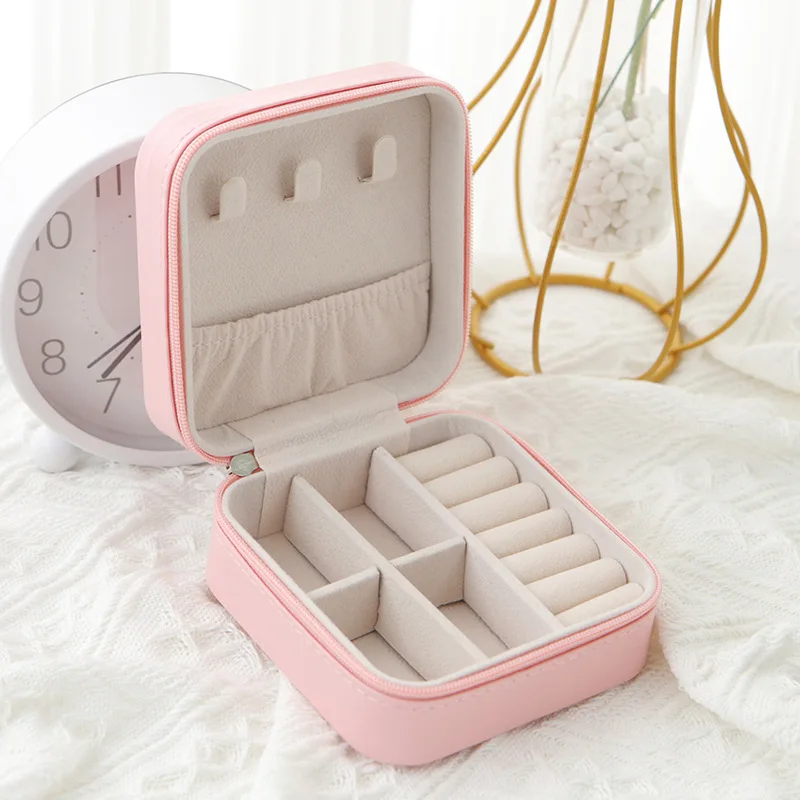 1pcs unique couche boîte de rangement dames voyage en cuir boîte à bijoux classique noir pur blanc mode rose boîte de rangement – Image 5