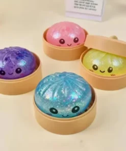 Balle anti-stress souple et rebondissante en forme de dumpling de simulation avec boîte de cuisson vapeur en bambou, jouet sensoriel pour cadeau créatif – Image 5