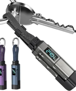 Câble de chargement porte-clés 4 en 1 65W, USB C avec affichage V/A/W, Type C pour Apple, cordon portable pour IPhone/iPad/Samsung/ordinateur portable, 1/2 pièces