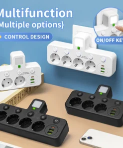 Prise ue 4 prises multiprise murale multiprise prise électrique 2 ports USB 1 type-c pas de rallonge avec alimentation maximale 2500W – Image 3