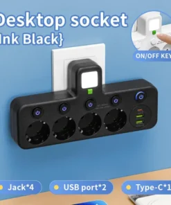 Prise ue 4 prises multiprise murale multiprise prise électrique 2 ports USB 1 type-c pas de rallonge avec alimentation maximale 2500W – Image 5